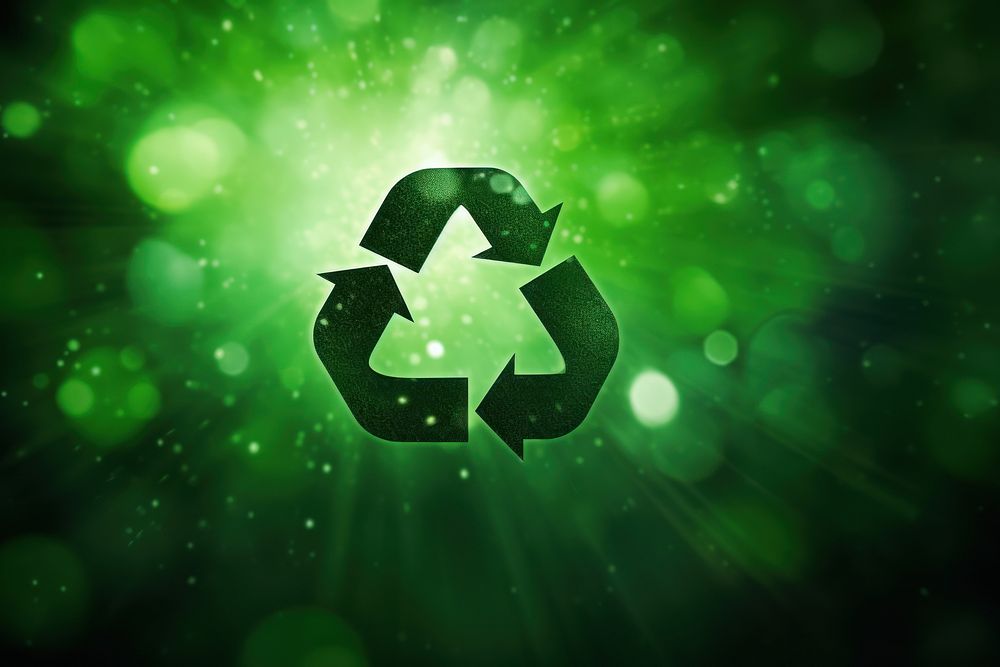 Recycle symbol on green background recycling glowing circle.