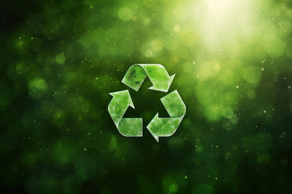 Recycle symbol on green background recycling outdoors circle.