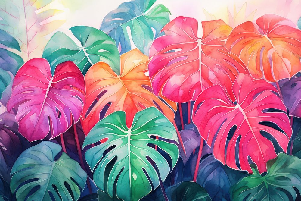 Monstera watercolor background backgrounds painting plant.