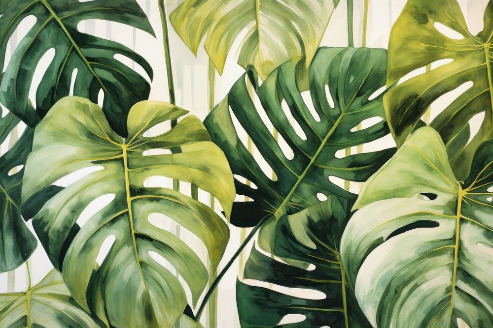Monstera watercolor background green backgrounds plant.