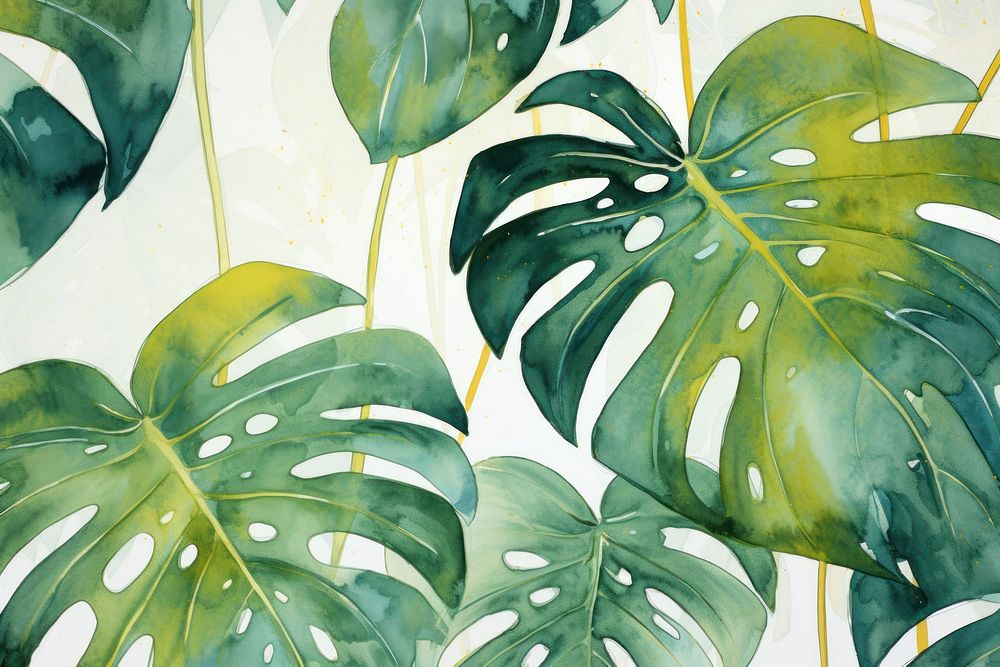 Monstera watercolor background backgrounds plant green.
