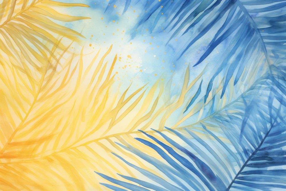 Palm leaves with sun watercolor background backgrounds painting nature.