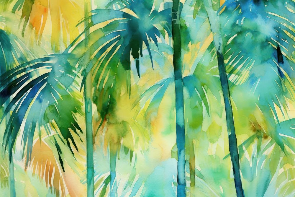 Palm trees in summer watercolor background backgrounds painting outdoors.