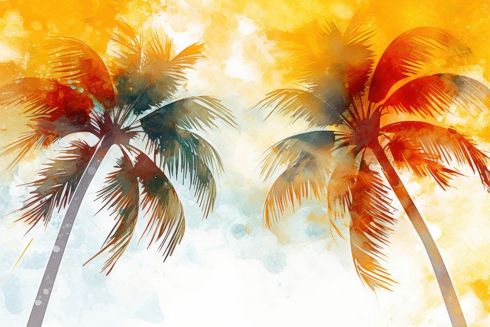 Palm trees in summer watercolor background backgrounds outdoors painting.