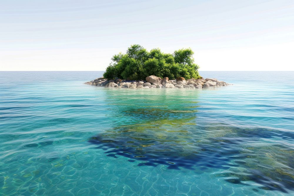 Island among clear ocean nature landscape outdoors.