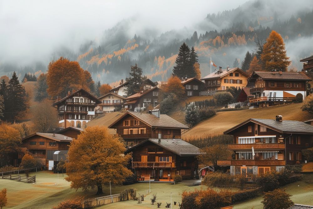 Village Valley in Switzerland landscape outdoors nature.