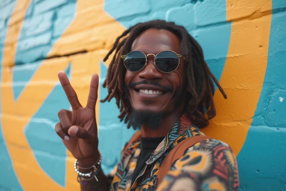 Hippie black man with two finger sunglasses portrait person.