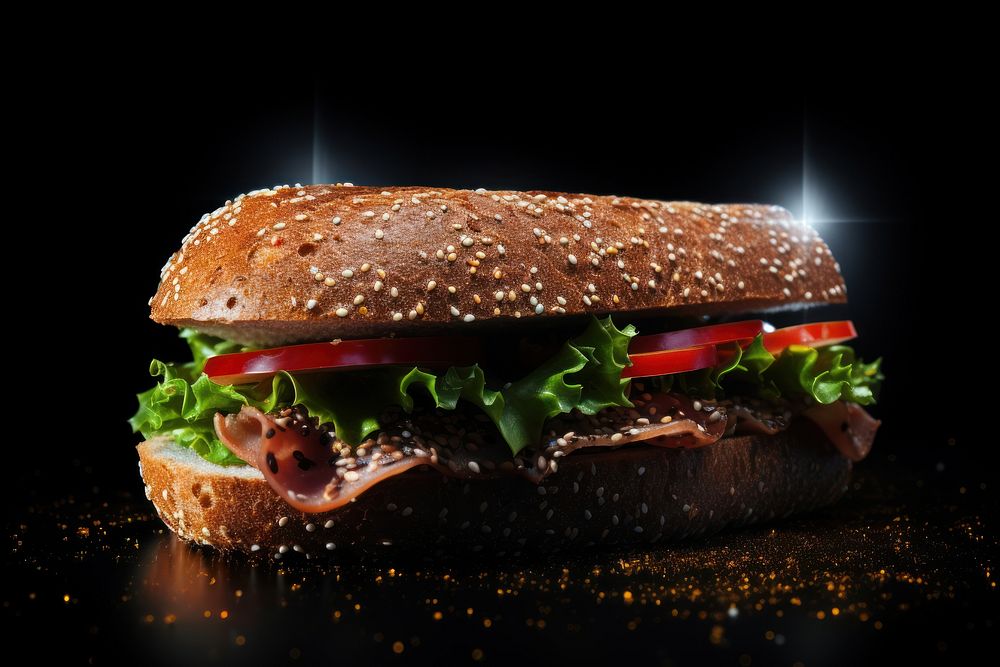 Sandwich bread food black background.
