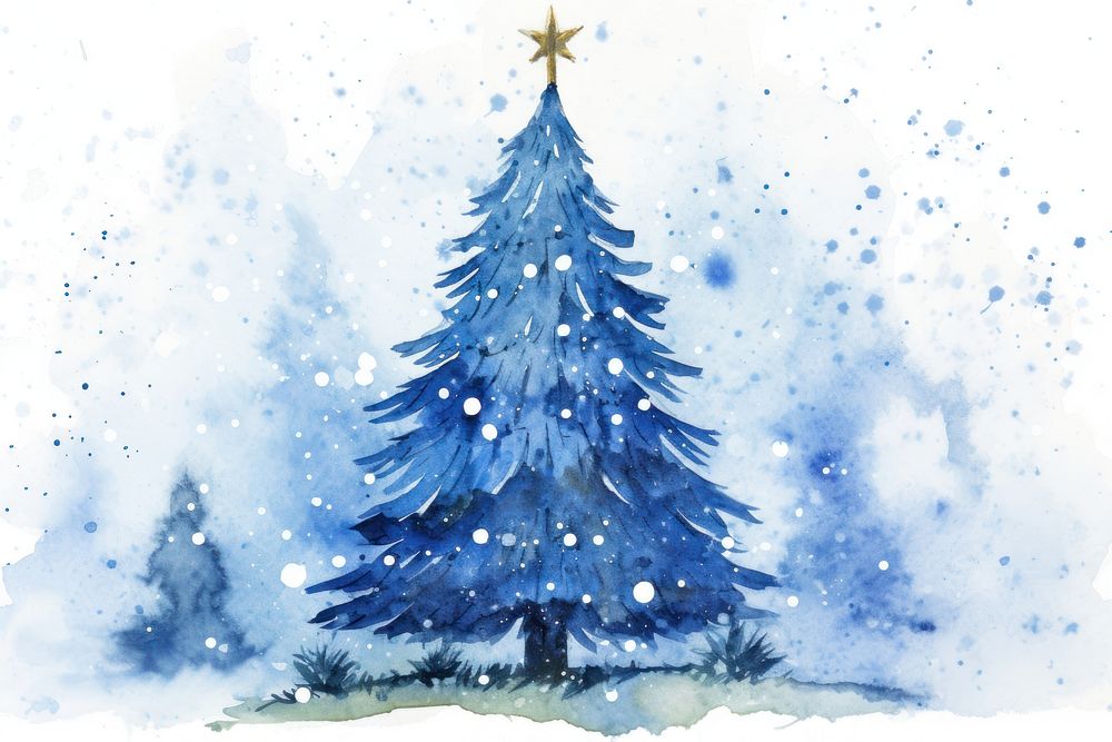 Christmas tree watercolor background christmas snow outdoors.