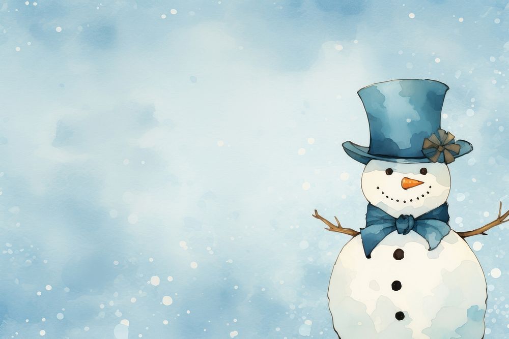 Snowman watercolor background winter blue representation.