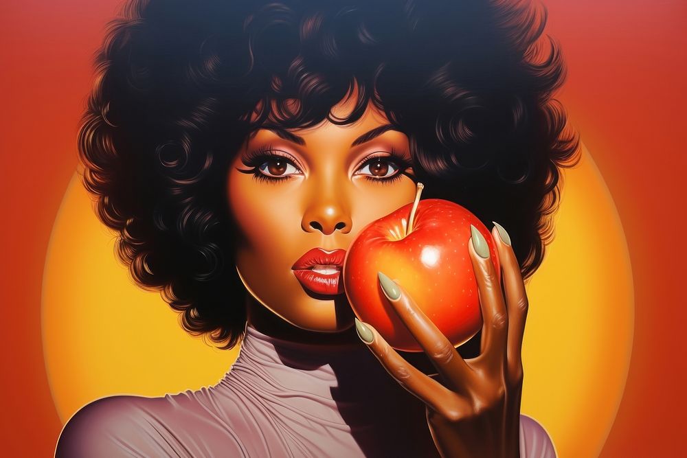 Woman holding peach portrait adult art.