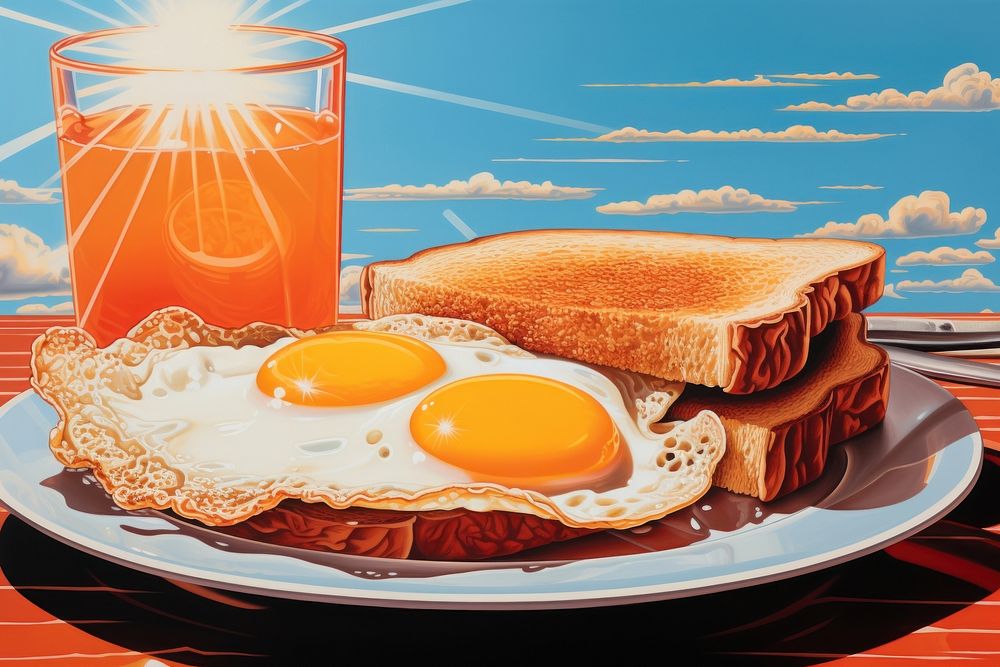 Breakfast with fried egg and bread toast breakfast food refreshment.