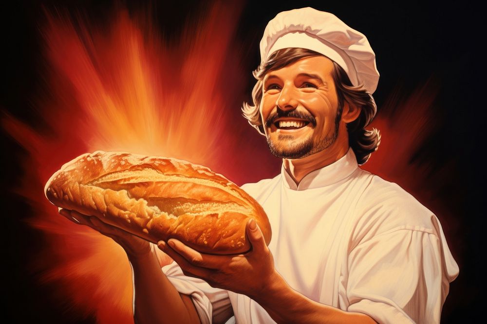 Chef holding a fresh baked bread adult food chef.