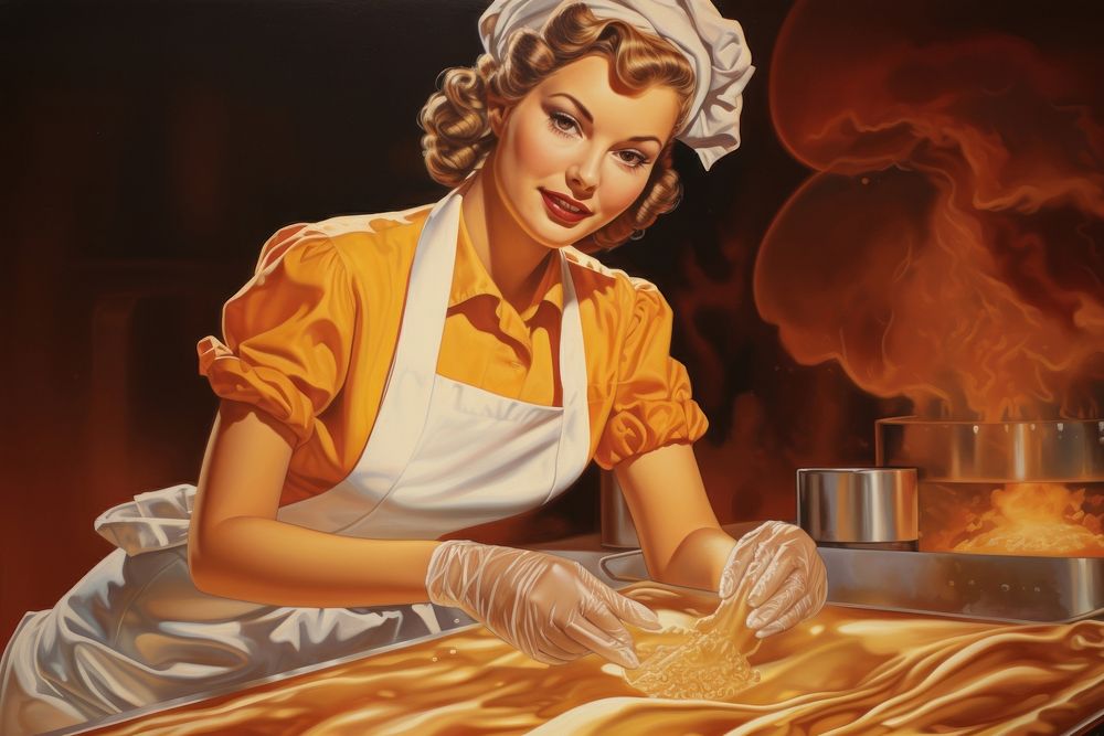Female making bread art adult portrait.