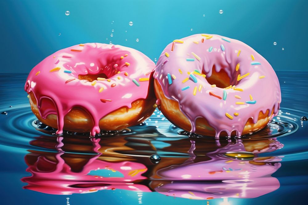 Floating donuts dessert food confectionery.