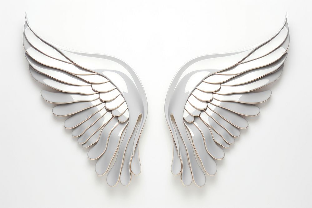 3d render of a wings in surreal abstract style silver metal white.