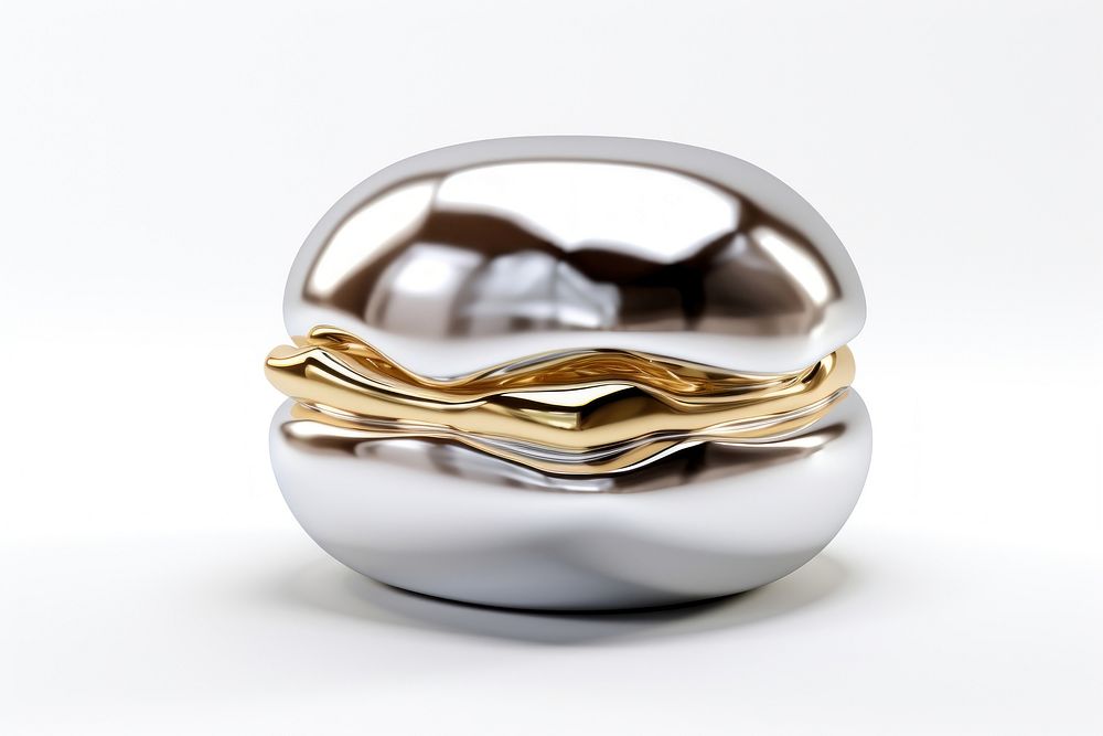 3d render of a burger in surreal abstract style jewelry sphere metal.