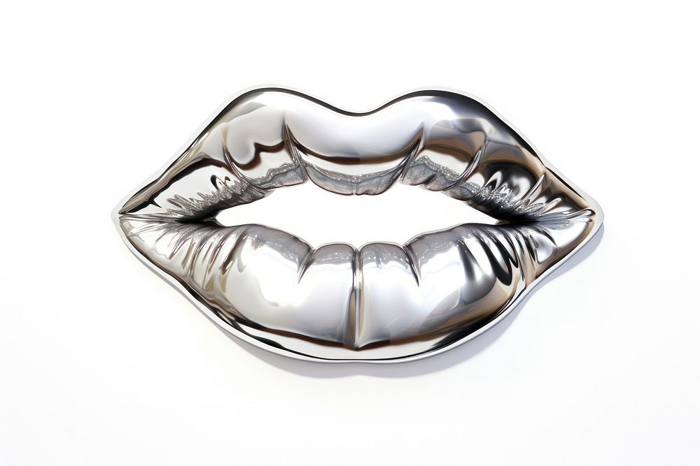 3d render of a lip in surreal abstract style jewelry silver metal.
