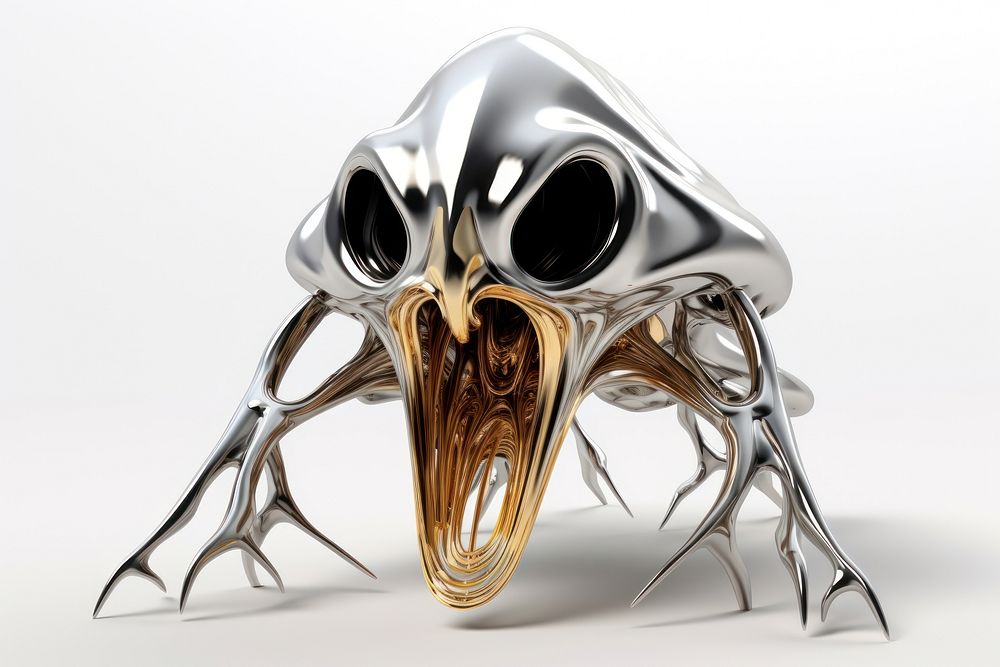 3d render of a monster in surreal abstract style metal accessories electronics.