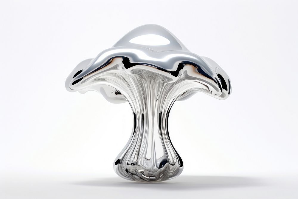 3d render of a mushroom in surreal abstract style fungus silver white background.