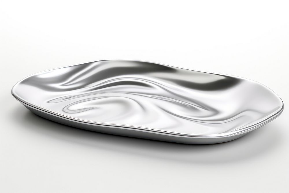 3d render of a plate in surreal abstract style metal white background simplicity.