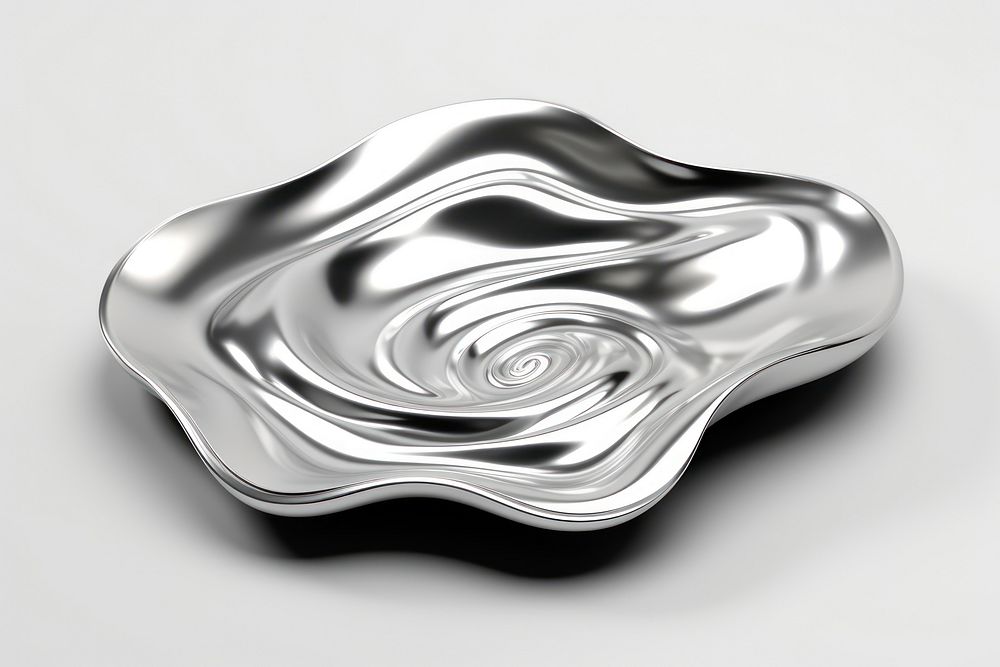 3d render of a plate in surreal abstract style silver metal simplicity.