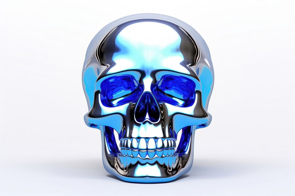 3d render of a skull in surreal abstract style jewelry metal white background.