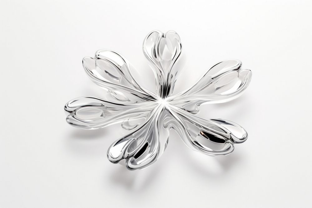 3d render of a snowflake in surreal abstract style jewelry brooch silver.