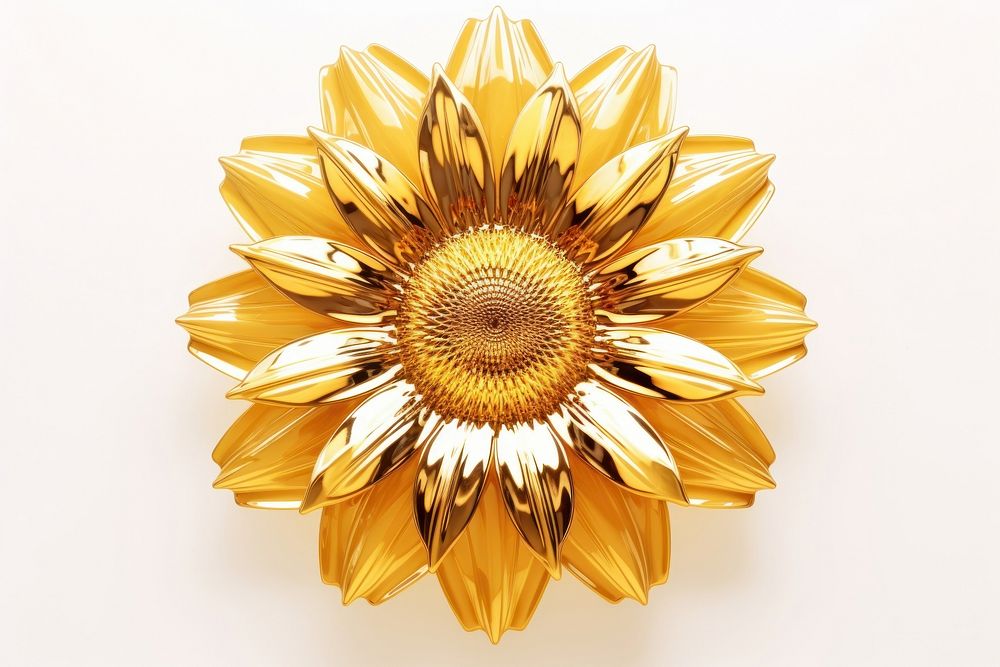 3d render of a sunflower in surreal abstract style brooch plant white background.