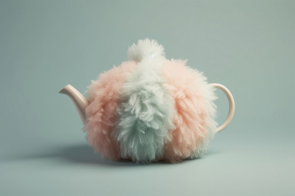Fluffy wool teapot tableware cookware.