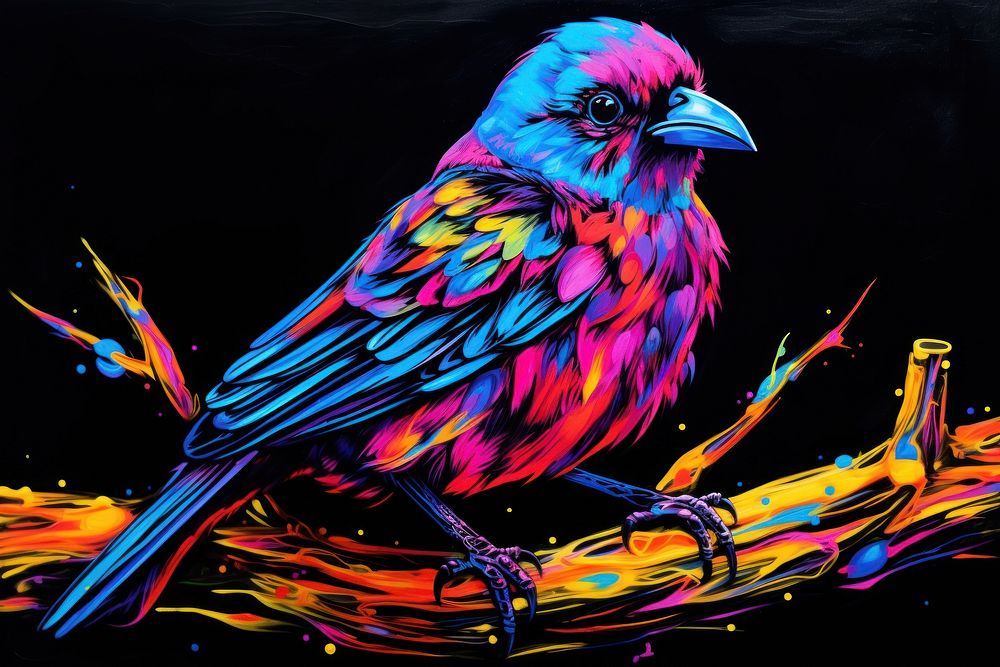 Bird painting animal purple.