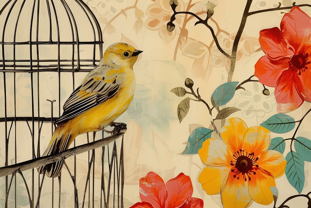 A bird in the cage flower canary animal.