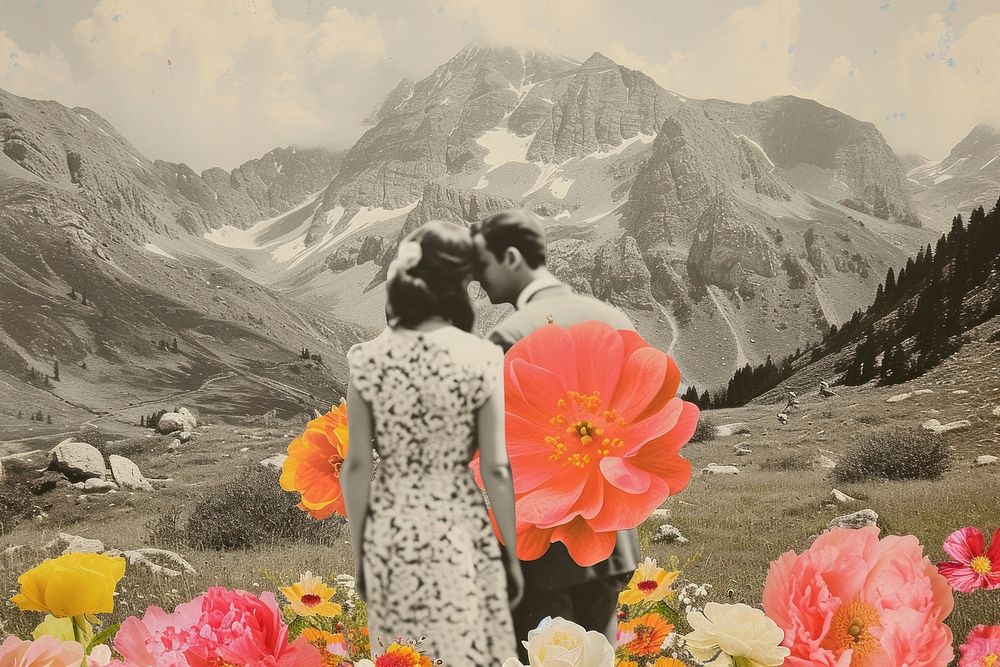 Ollage of couple wedding flower landscape mountain.