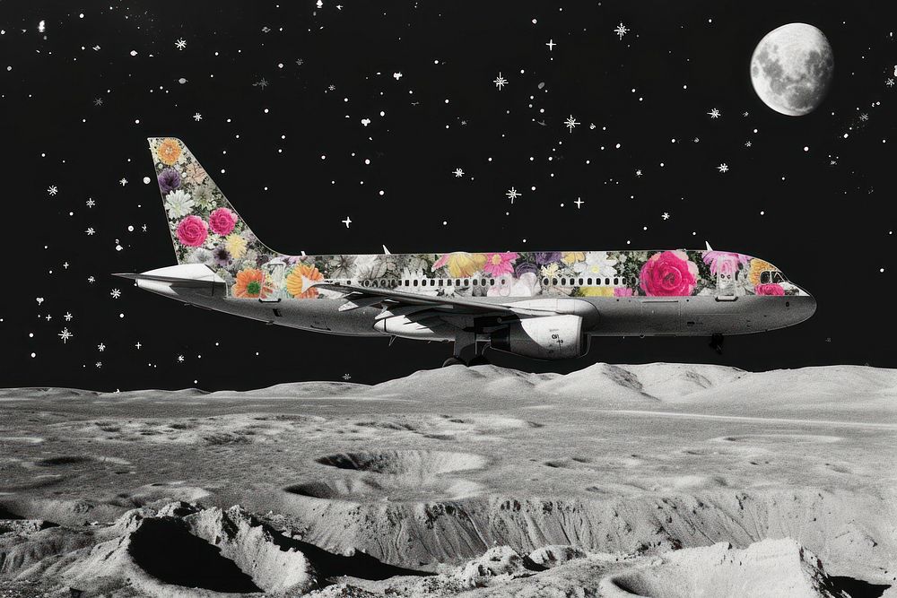 Paper collage airplane moon astronomy | Premium Photo Illustration ...