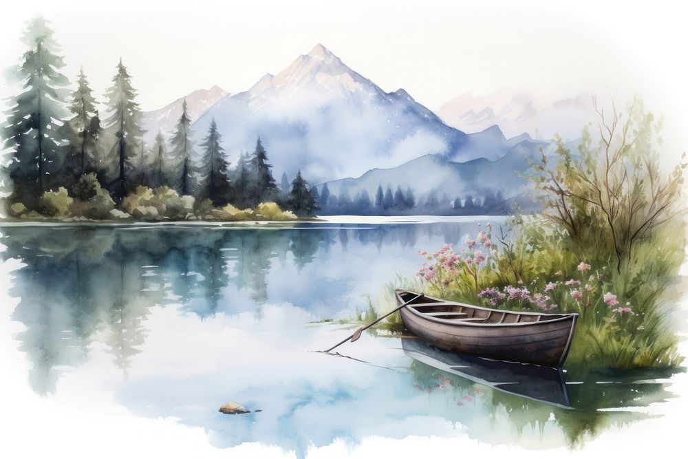 Lake landscape painting outdoors.