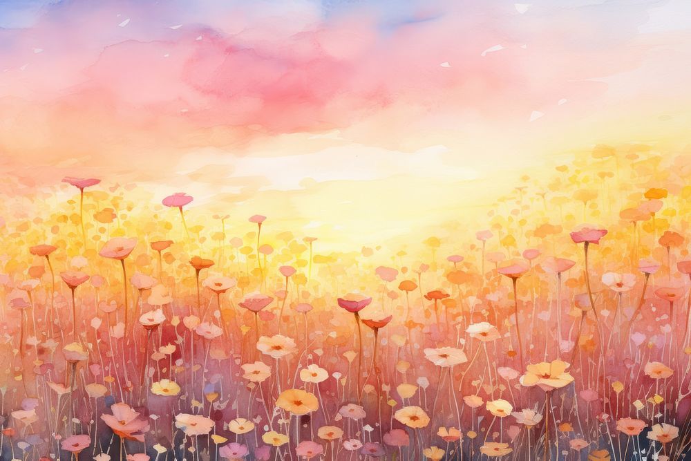 Sunset flower field painting backgrounds outdoors.