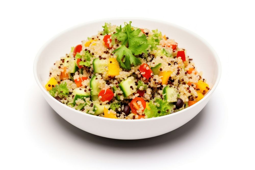 Quinoa in salad plate food white background.
