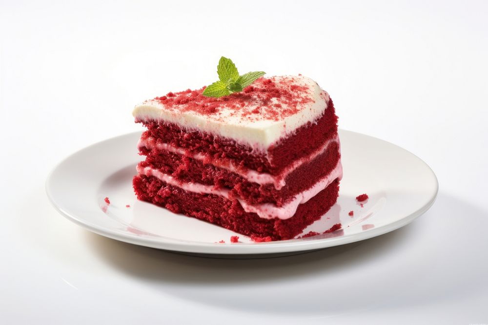 Red velvet cake on dish dessert berry fruit.