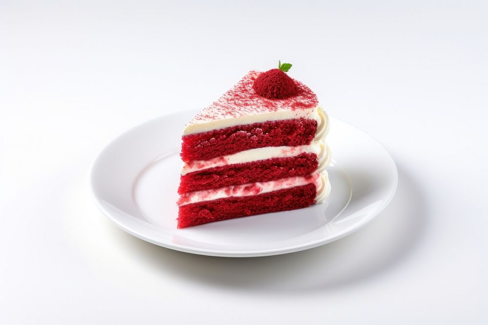 Red velvet cake on dish dessert berry fruit.