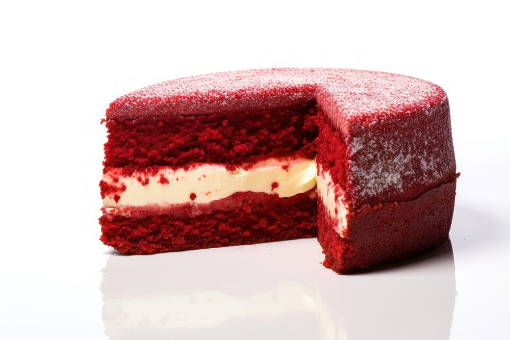 3 pound of red velvet cake dessert food white background.