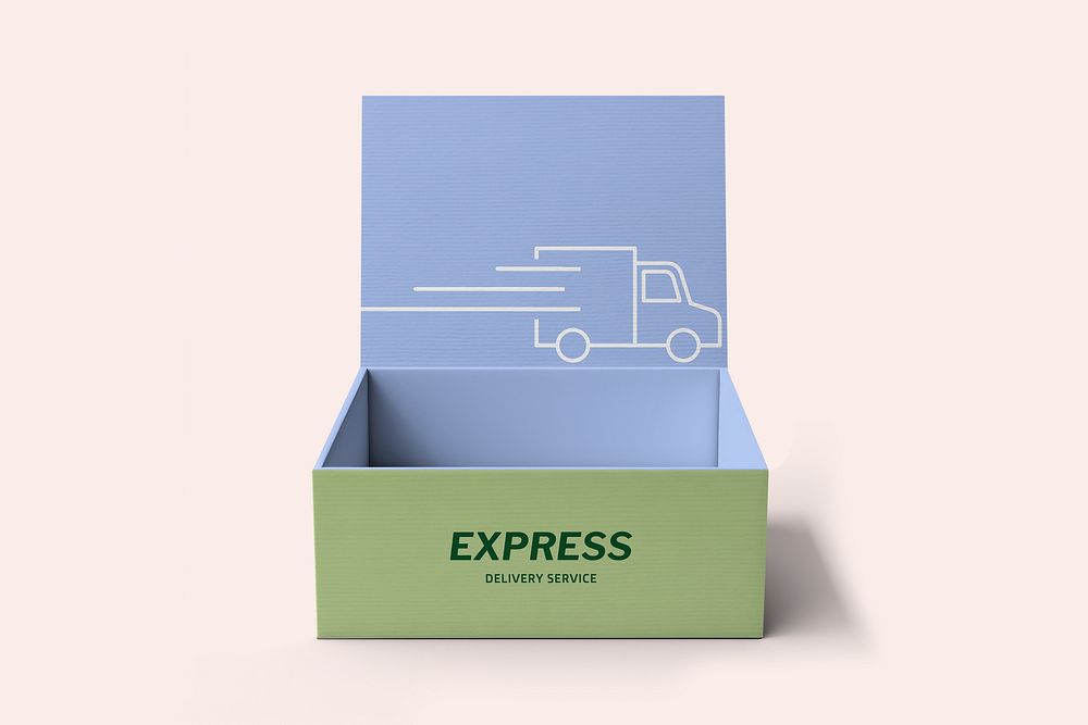 Blue & green parcel box mockup psd