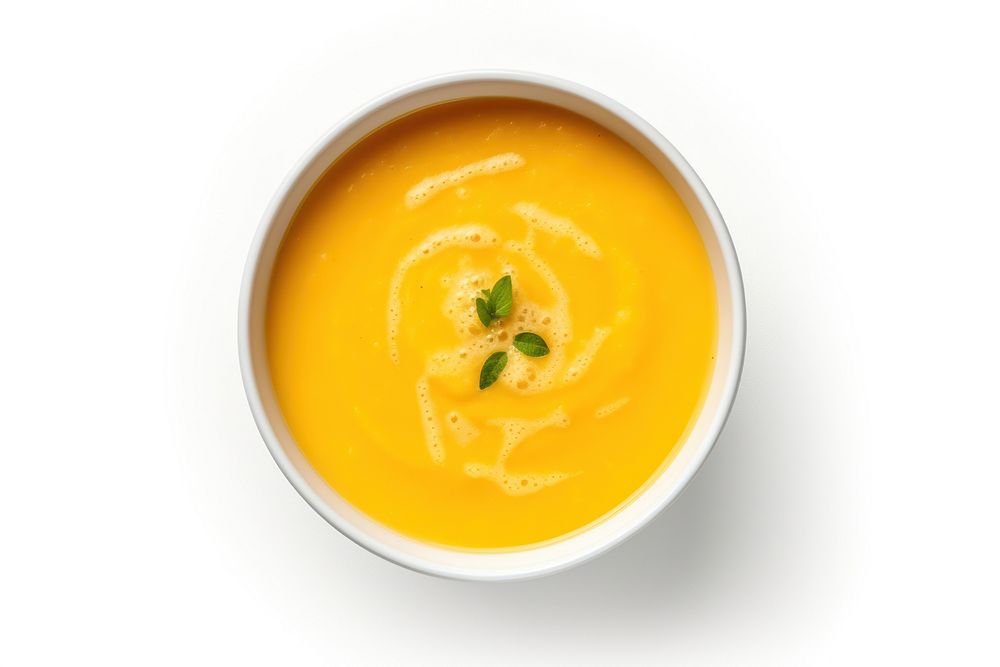 Pumpkin soup in cup food bowl dish.