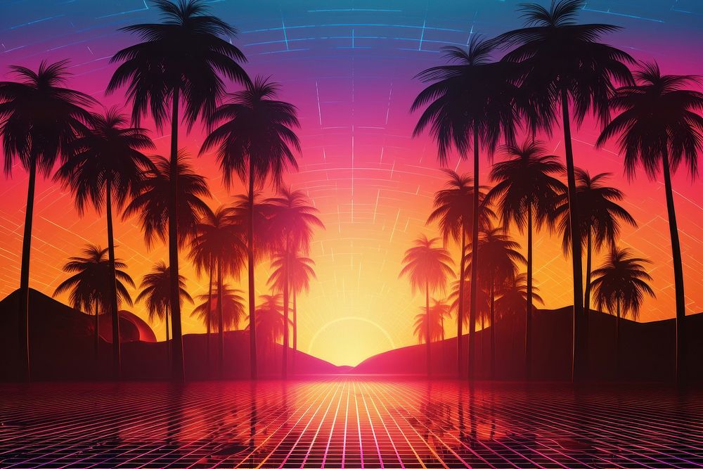 Palm trees sunset backgrounds outdoors.