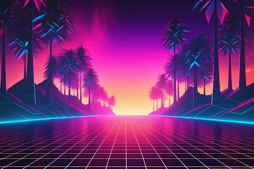 Retrowave forest graphics purple light. | Free Photo Illustration ...