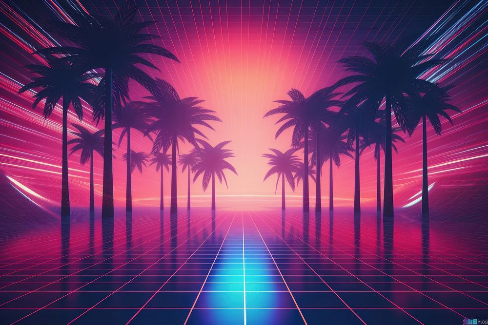 Retrowave forest backgrounds abstract graphics.