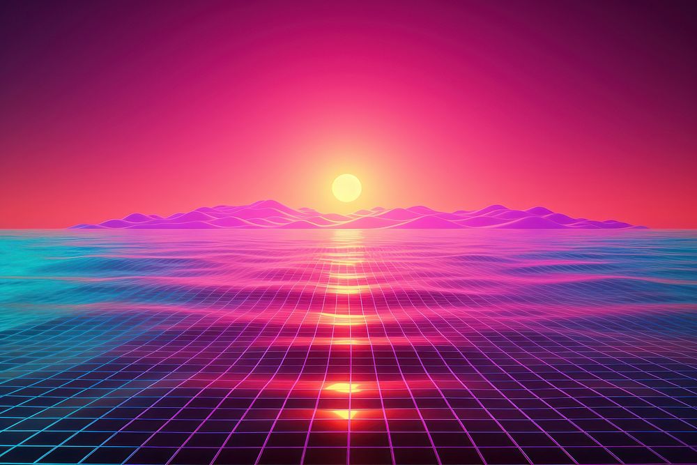 Retrowave ocean backgrounds abstract sunset.
