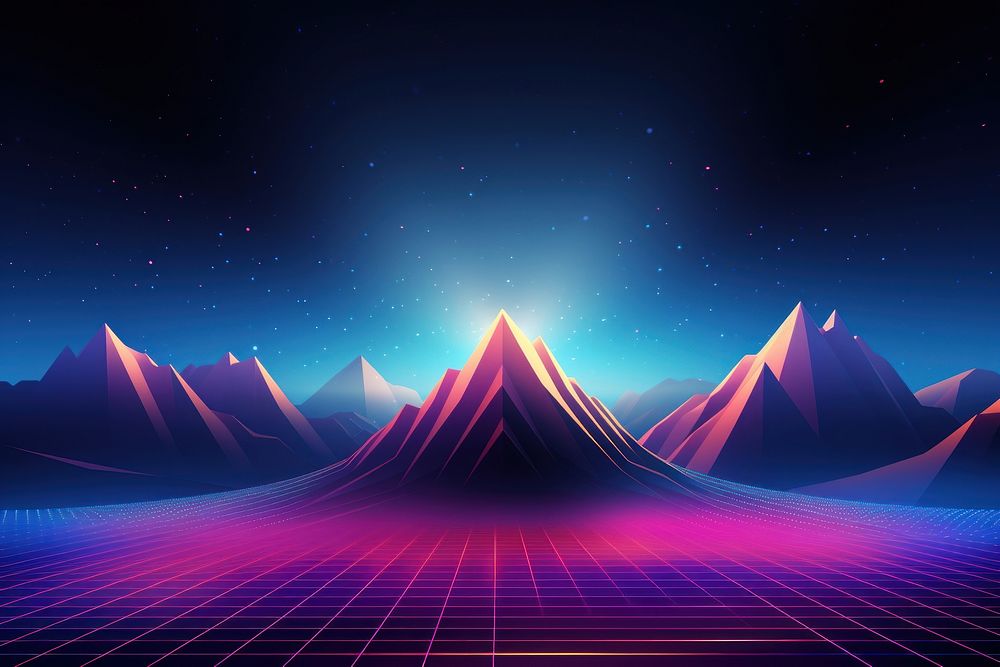Retrowave mountain landscape abstract graphics.