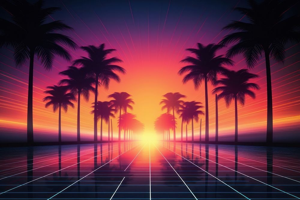 Retrowave palm trees sunset backgrounds outdoors.