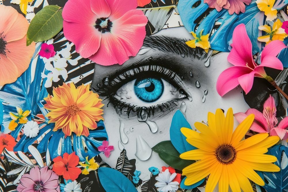 Collage flower art painting.