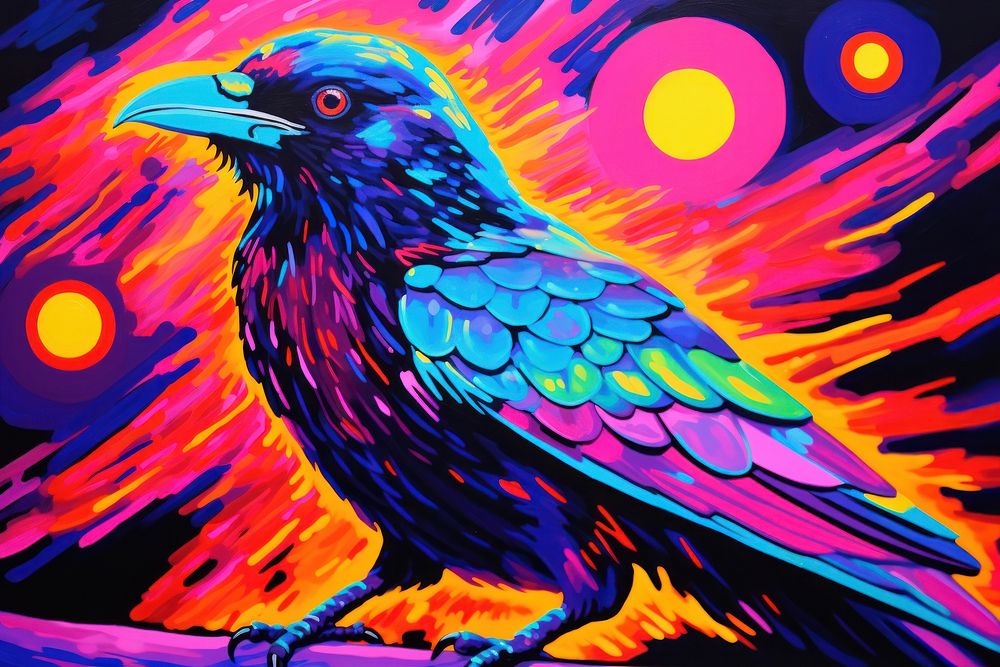 Crow purple painting animal.